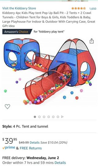 Gift For Toddler Boys & Girls,  Ball Pit,  Play Tent Tunnels For Kids Kiddzery