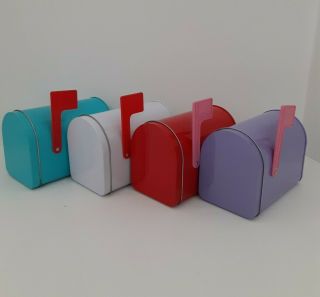 4 Kids Mini Tin Mailboxes With Plastic Flag 3 " X 3.  5 ".  Great For Personalizing.