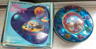 Old Vintage Tin Battery Operated Flying Saucer Toy From Japan 1960.