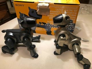2 Sony Aibo Ers - 210 Entertainment Robot Dog Lot[1 Operational,  1 Not Operational]
