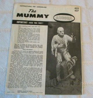 1969 - Aurora Monster Kit - The Mummy - Frightening Lightning - 452/427 - Instructions