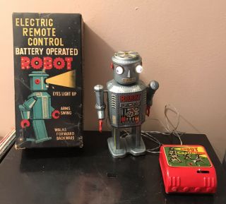 Modern Electric Remote Control Battery Operated Robot Japanese Tin 1950’s