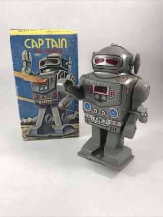 Captain The Robot Vintage Wind Up Walking Robot Toy Mtu Korea Tin Toy