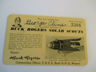 1939 - Buck Rogers Solar Scouts Member Card - 1st Issue Yellow Card - Spaceship Toy