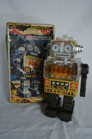 Sh 1976 Horikawa Battery Operated Piston Robot Space Tin Toy Japan W/box