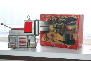 Vintage Tin Wind Up Motor Space Dog Toy With Box Yoshiya Japan