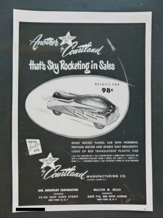 Rare Vtg 1952 Dealer Ad – Courtland Space Rocket Patrol Car Friction Tin Toy