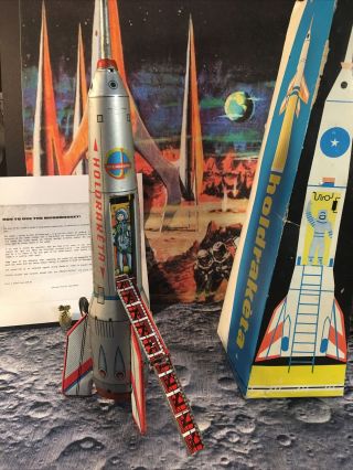 1960s Tin Friction 15.  5” Tall Intercosmos Space Rocket Holdraketa Box