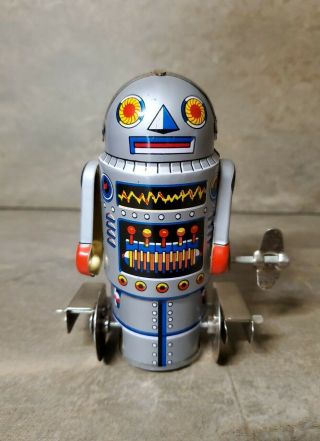 Vintage Wind Up Robot - 7 Mechanical Walking Tin Toy 1970 