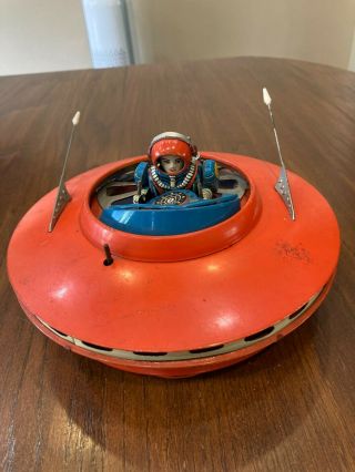 Flying Saucer With Pilot: Tiny Toy Ko: Japan:red - Red/orange Color.