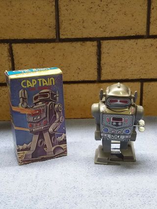 Vintage Captain The Robot Mechanical Wind Up Tin Toy Mtu Korea