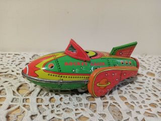 Vintage Tin Toy Friction Car Space Ship Rocket Racer Siren 8 " Missing The Driver