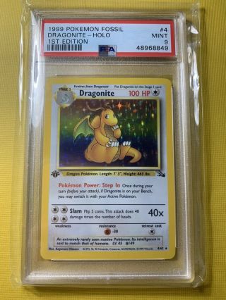 1999 Pokemon Fossil 4/62 Dragonite Holo 1st Edition Psa 9 Vintage Wotc