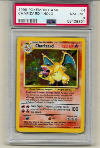 1999 Pokemon Base Set Charizard Unlimited Holo 4/102 Psa 8 Nm - Rare Card