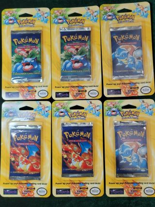 1999 Pokémon Base Set Blister Booster Pack - Venusaur - Charizard - Blastoise 6 Pks