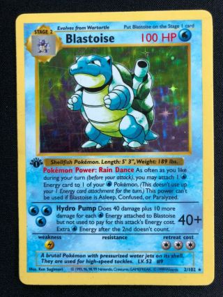 Pokemon First Edition Thick Stamp Shadowless Holo Blastoise Base Set Mp