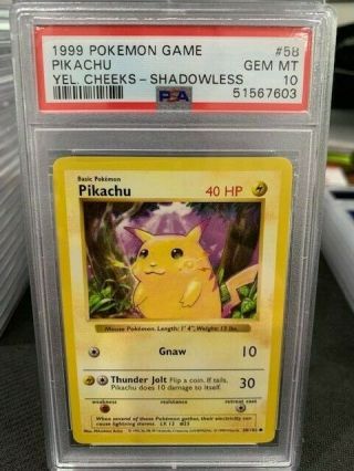 Psa 10 Gem - Pikachu Yellow Cheeks - Pokemon: Shadowless Base 58 51567603