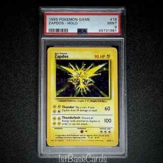 Zapdos 16/102 Rare Holo 1999 Base Set Unlimited Wotc Pokemon Cards Psa 9