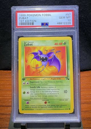 1999 Pokemon Fossil 1st Edition Zubat 57 Psa 10