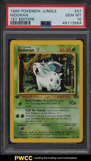 1999 Pokemon Jungle 1st Edition Nidoran 57 Psa 10 Gem