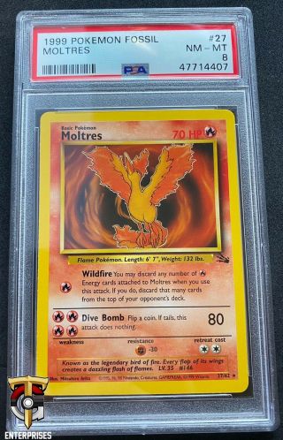 Psa 8 Nm - Mt Moltres 27 1999 Fossil Pokemon Graded Wotc Card Slab 407