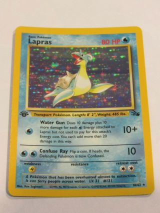 1999 Lapras First Edition Pokemon Card Lp/nm Holo Fossil Set Wotc 1st