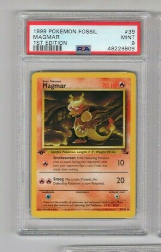 Psa 9 Magmar 1999 Fossil 1st Edition Pokemon Card 39/62 Qty Available