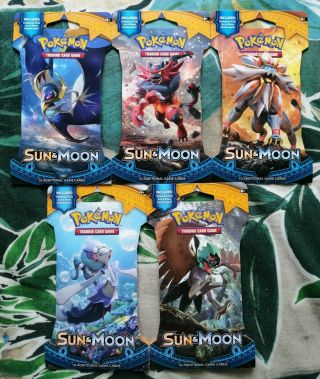 5 X Pokémon Sun & Moon Base Set Sleeved Booster Packs - Art Set