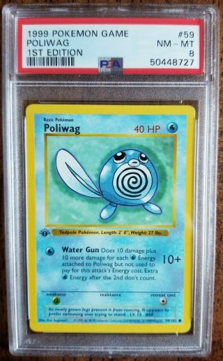 1999 Pokemon Poliwag 1st Edition Card 59/102 Psa 8 Graded Nm - Mt