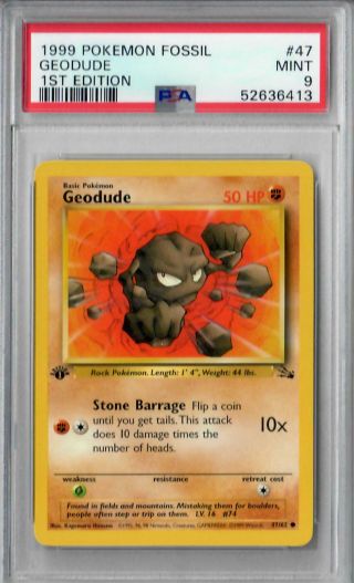 Geodude 1999 Fossil 1st Edition Pokemon Card 47 Game Psa 9 47/62 First