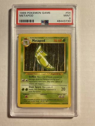 1999 Pokémon Tcg Base Set Unlimited Metapod 54/102 Psa 9 Slab