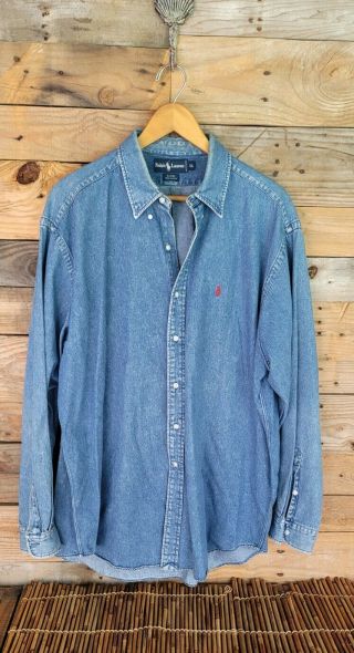 Polo Ralph Lauren Blaire Denim Jean Vtg Shirt Button Up Long Sleeve Men 