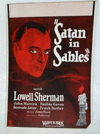 Satan In Sables - Pauline Garon - Vintage 1925 Warner Bros Silent Film Window Card