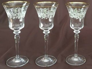 Vintage Mikasa Wine Glasses 8 Oz.  Antique Lace Gold Trim Bell - Shape 3 - Piece Set
