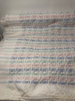Vintage Beacon Wpl1675 Woven Knit Waffle Weave Usa Cotton Baby Blanket 36x50”