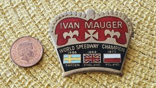 Vintage Ivan Mauger World Speedway Champion Enamel Pin Badge.  1968,  