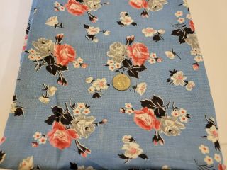 Full Vintage Feedsack,  Still A Sack,  Pink And Gray Roses On Blue