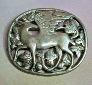 Vintage Sterling Silver Pegasus Brooch Pin,  Winged Horse,  Large