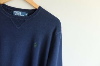 Vintage Ralph Lauren Pullover Sweater Cotton Crewneck Navy M
