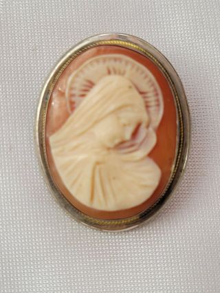 Stunning Vintage Art Deco 800 Silver Cameo Brooch Pendant Religious Christian