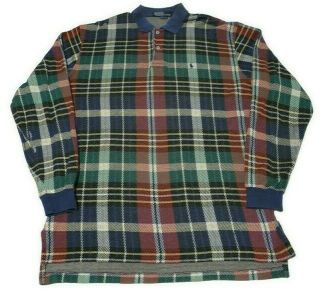 Vintage Polo Ralph Lauren Mens Large Polo Rugby Shirt Plaid Blue Green Red Usa
