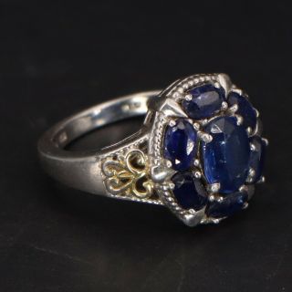 Vtg Sterling Silver - Gold Accent Blue Sapphire Cocktail Ring Size 7 - 4.  5g