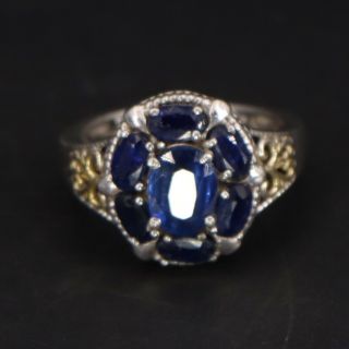 VTG Sterling Silver - Gold Accent Blue Sapphire Cocktail Ring Size 7 - 4.  5g 2