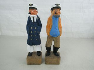 2 Vintage Hand Carved Wooden Sea Captains Figures 12 " Tall