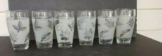 Set Of 6 Vintage Libbey Glasses Frosted Silver Leaf Glasses 5 3/4 " Tall