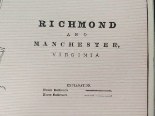 1900 Vintage Richmond & Manchester Virginia Map 14 " X11 " Old Antique
