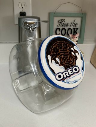 Large Vintage Oreo Cookie Jar Glass & Ceramic Lid Nabisco