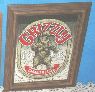 Vintage Grizzly Beer Canadian Lager Bear Mirror Bar Sign Man Cave