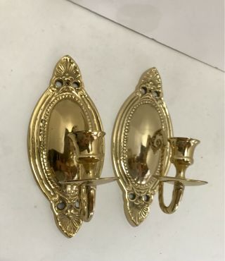 Vintage Pair Solid Lacquered Brass Candle Holders Sconces Wall Fancy Ornate