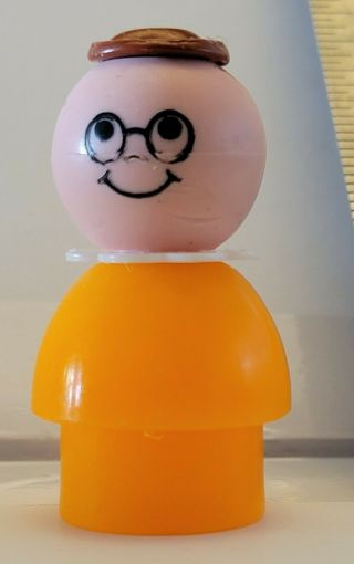 Rare Vintage Fisher - Price Little People Figures - Boy With Glasses Orange